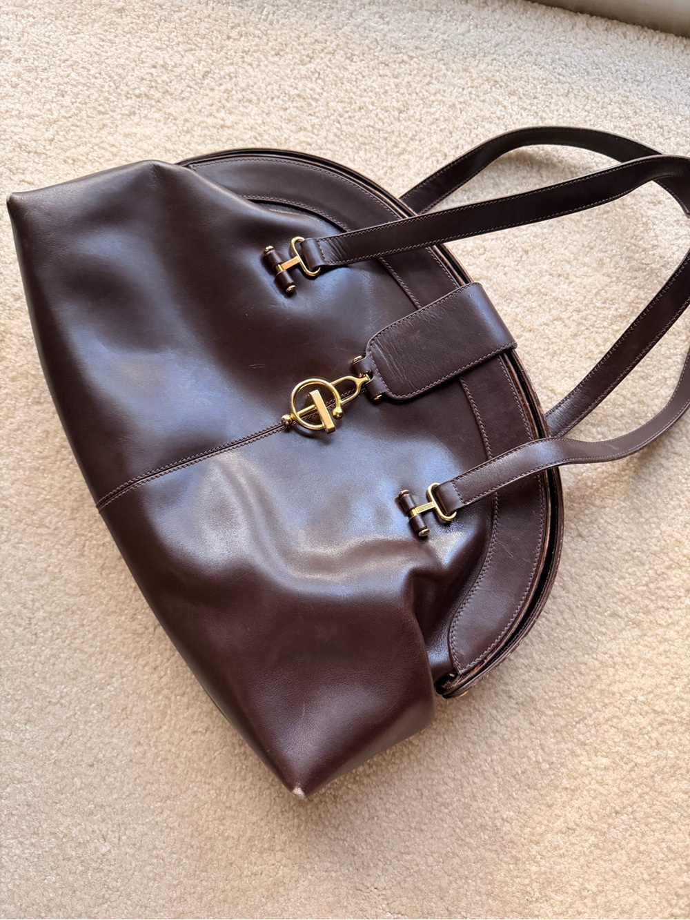 Gucci Brown Leather Shoulder Bag with Gold Hardware